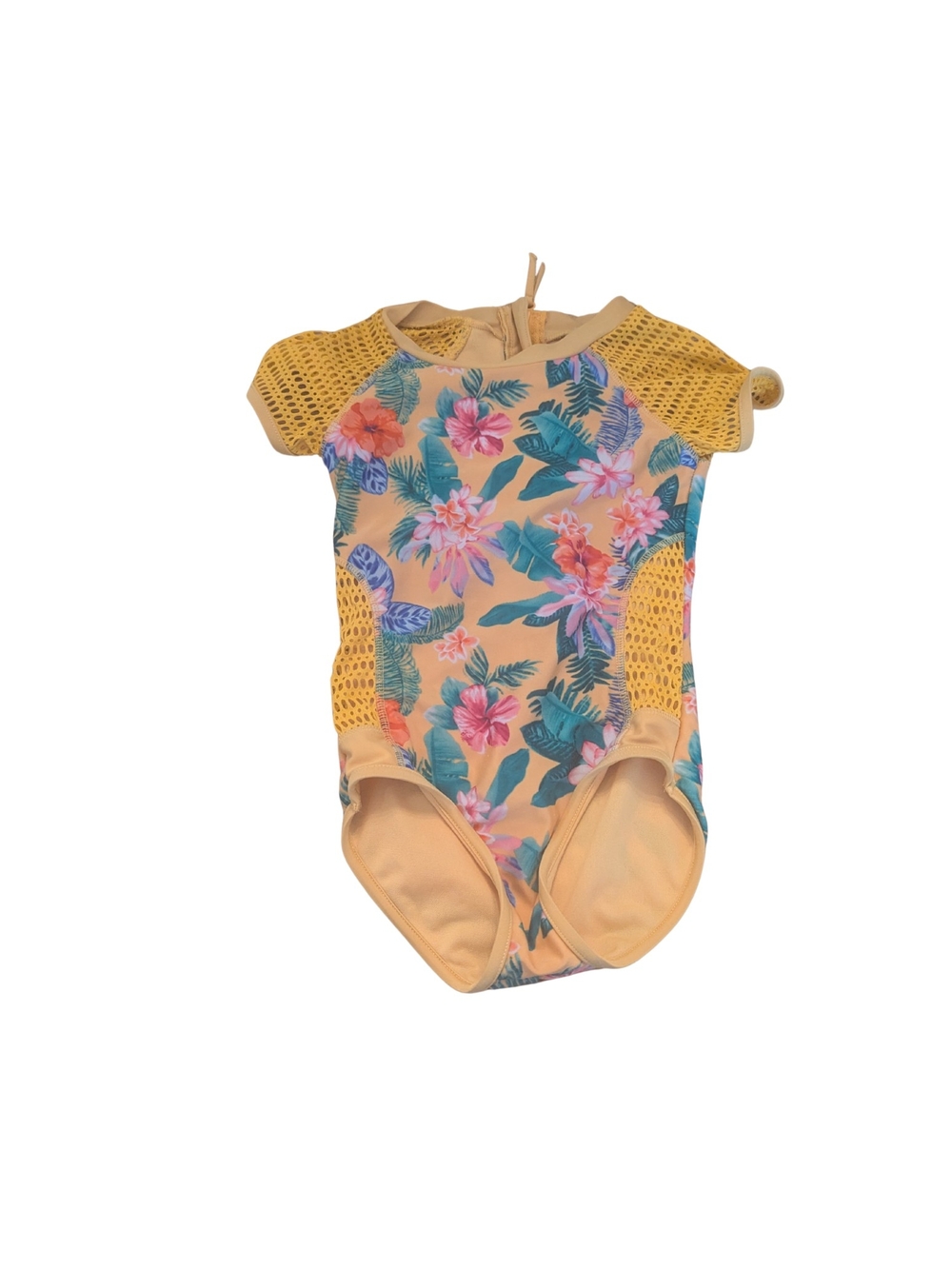 GUC Art Class Girls Small 6 7 Yellow Floral Zip Cut Out Swimsuit